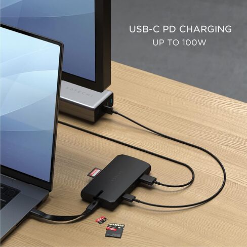 Satechi USB C Hub Multiport Adapter, USB C Docking Station 9 in 1, 4K HDMI, 100W USB C PD Charging, USB C Data, 2 USB-A, GbE, Micro/SD Card Readers, VGA, for MacBook, Windows - Black in Saudi Arabia