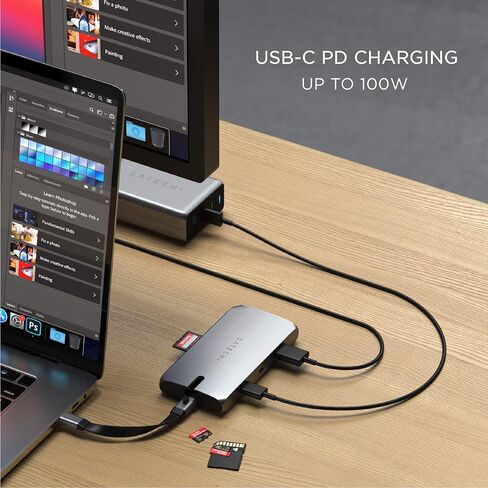 Satechi USB C Hub Multiport Adapter, USB C Docking Station 9 in 1, 4K HDMI, 100W USB C PD Charging, USB C Data, 2 USB-A, GbE, Micro/SD Card Readers, VGA, for MacBook, Windows - Black in Saudi Arabia
