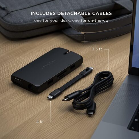 Satechi USB C Hub Multiport Adapter, USB C Docking Station 9 in 1, 4K HDMI, 100W USB C PD Charging, USB C Data, 2 USB-A, GbE, Micro/SD Card Readers, VGA, for MacBook, Windows - Black in Saudi Arabia