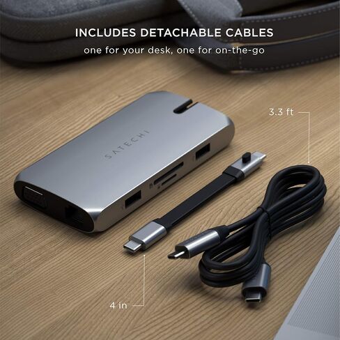 Satechi USB C Hub Multiport Adapter, USB C Docking Station 9 in 1, 4K HDMI, 100W USB C PD Charging, USB C Data, 2 USB-A, GbE, Micro/SD Card Readers, VGA, for MacBook, Windows - Black in Saudi Arabia