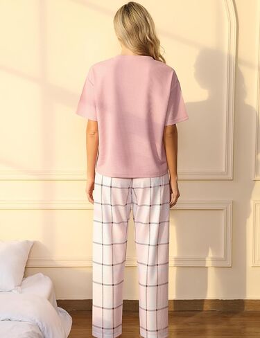 XULEN Women Pajamas Sets Short Sleeve Tee Top and Plaid Print Pants Set Loungewear Sleepwear Pj Sets in Saudi Arabia
