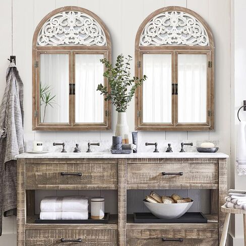 Uaeoo Arched Window Mirror,Wooden Mirror Wall Decor,Large Farmhouse Decorative Wall Mirror,Cathedral Mirror for Entryway,Vanity,Living Room,Bedroom and Bathroom Decor in Saudi Arabia