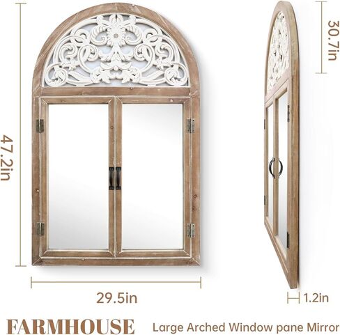 Uaeoo Arched Window Mirror,Wooden Mirror Wall Decor,Large Farmhouse Decorative Wall Mirror,Cathedral Mirror for Entryway,Vanity,Living Room,Bedroom and Bathroom Decor in Saudi Arabia