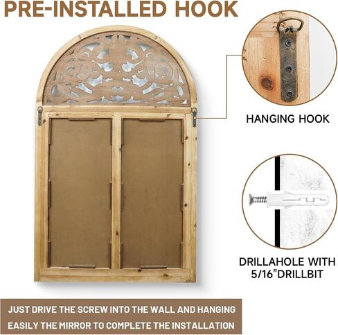 Uaeoo Arched Window Mirror,Wooden Mirror Wall Decor,Large Farmhouse Decorative Wall Mirror,Cathedral Mirror for Entryway,Vanity,Living Room,Bedroom and Bathroom Decor in Saudi Arabia