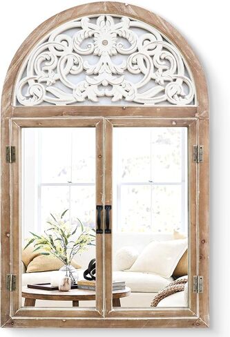 Uaeoo Arched Window Mirror,Wooden Mirror Wall Decor,Large Farmhouse Decorative Wall Mirror,Cathedral Mirror for Entryway,Vanity,Living Room,Bedroom and Bathroom Decor in Saudi Arabia