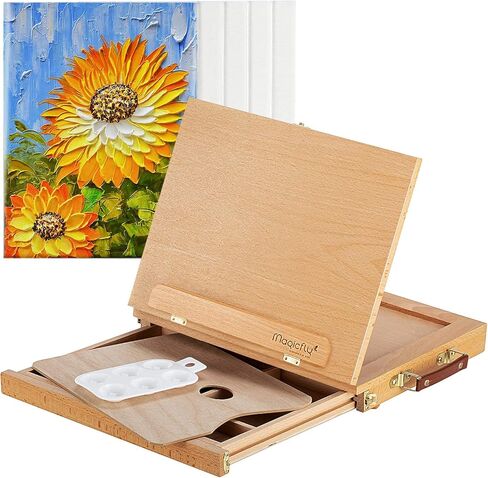 حامل الفن المحمول على سطح الطاولة من Magicfly للرسم، حامل حامل طاولة خشبي لسطح المكتب للرسم، الفنانين المبتدئين والطلاب البالغين، 5 قماش ولوحة طلاء واحدة، عيد الميلاد، هدية عيد ميلاد in Kuwait