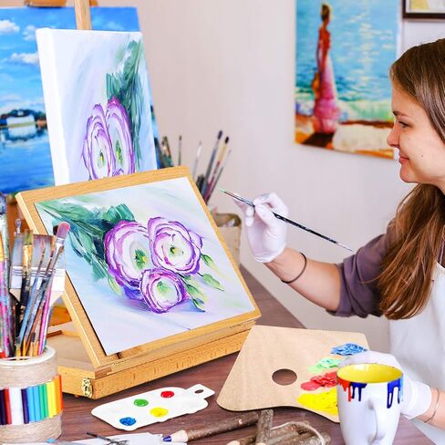 حامل الفن المحمول على سطح الطاولة من Magicfly للرسم، حامل حامل طاولة خشبي لسطح المكتب للرسم، الفنانين المبتدئين والطلاب البالغين، 5 قماش ولوحة طلاء واحدة، عيد الميلاد، هدية عيد ميلاد in Kuwait