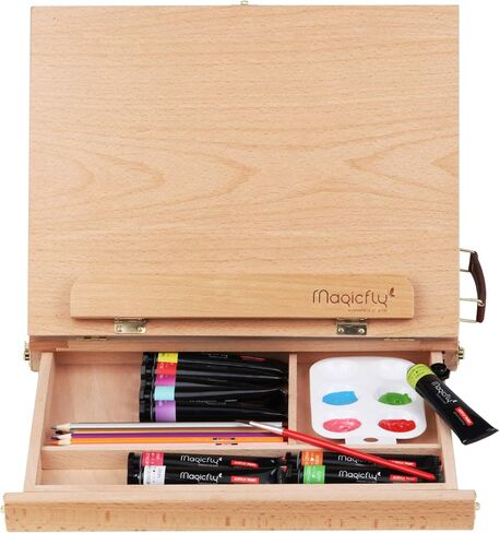 حامل الفن المحمول على سطح الطاولة من Magicfly للرسم، حامل حامل طاولة خشبي لسطح المكتب للرسم، الفنانين المبتدئين والطلاب البالغين، 5 قماش ولوحة طلاء واحدة، عيد الميلاد، هدية عيد ميلاد in Kuwait
