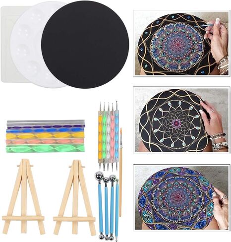 مجموعة تنقيط ماندالا مكونة من 31 قطعة، أدوات تنقيط ماندالا مع استنسل ماندالا وأقلام تنقيط وصينية طلاء وحامل فني صغير in Kuwait