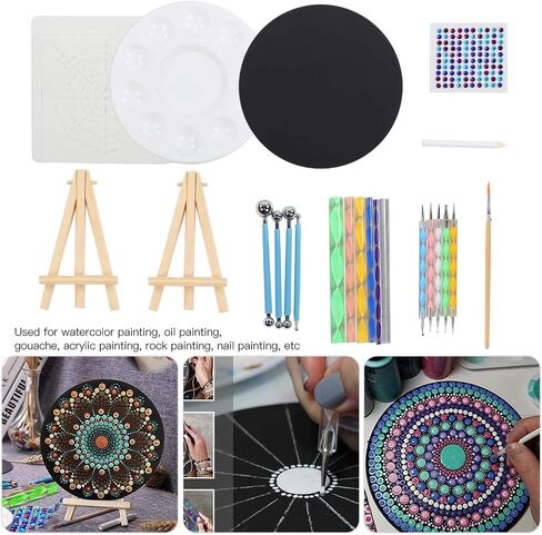 مجموعة تنقيط ماندالا مكونة من 31 قطعة، أدوات تنقيط ماندالا مع استنسل ماندالا وأقلام تنقيط وصينية طلاء وحامل فني صغير in Kuwait