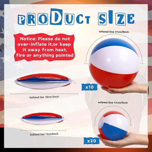 30 Pcs Patriotic Beach Ball Red White and Blue Inflatable Beach Balls 4th of July Party Favors 4-5 Inch 8-12 inch for Independence Day Birthday Pool Party Toys Summer Outdoor Activity Fun Gifts in Saudi Arabia