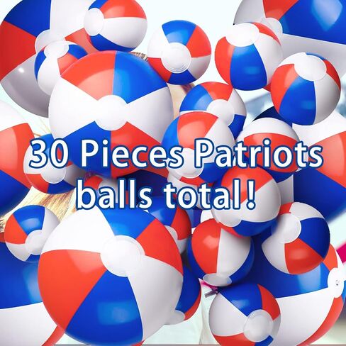 30 Pcs Patriotic Beach Ball Red White and Blue Inflatable Beach Balls 4th of July Party Favors 4-5 Inch 8-12 inch for Independence Day Birthday Pool Party Toys Summer Outdoor Activity Fun Gifts in Saudi Arabia