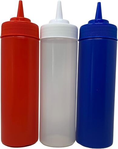 Squeeze Bottles in Patriotic Red White and Blue Colors for Condiments Oils Dressings 12oz Each in Saudi Arabia