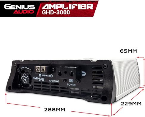 Genius Audio GHD-3000 مضخم صوت مدمج كامل المدى للسيارة قطعة واحدة 3000 واط-RMS Class-D 1-Ohm Stable Bass Boost مبرد ذكي in Kuwait