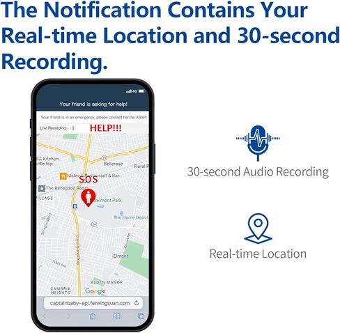 منبه شخصي للنساء مع التطبيق (يدعم iOS فقط، لا يدعم Android)، تنبيهات البريد الإلكتروني والرسائل القصيرة والمكالمات الهاتفية في حالات الطوارئ (يتطلب الاشتراك، غير مناسب للأطفال / كبار السن) in Kuwait