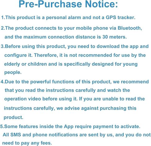 منبه شخصي للنساء مع التطبيق (يدعم iOS فقط، لا يدعم Android)، تنبيهات البريد الإلكتروني والرسائل القصيرة والمكالمات الهاتفية في حالات الطوارئ (يتطلب الاشتراك، غير مناسب للأطفال / كبار السن) in Kuwait
