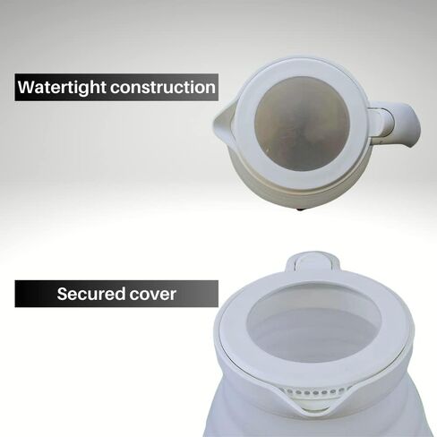 Travel Collapsible Electric Kettle with Collapsible Cup - Portable Foldable Small Electric Kettle with Quick Boiling Water Tech, BPA Free, 110V Voltage, US Plug, 600ML (White & Blue) in Saudi Arabia