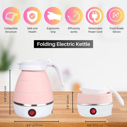 Travel Collapsible Electric Kettle with Collapsible Cup - Portable Foldable Small Electric Kettle with Quick Boiling Water Tech, BPA Free, 110V Voltage, US Plug, 600ML (White & Blue) in Saudi Arabia