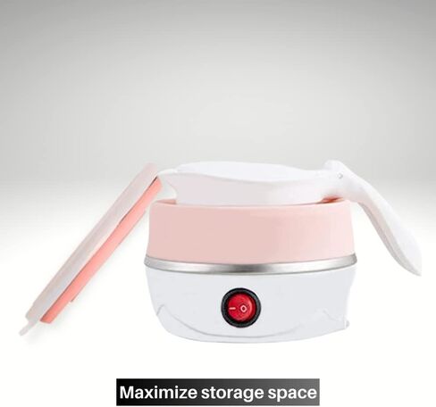 Travel Collapsible Electric Kettle with Collapsible Cup - Portable Foldable Small Electric Kettle with Quick Boiling Water Tech, BPA Free, 110V Voltage, US Plug, 600ML (White & Blue) in Saudi Arabia