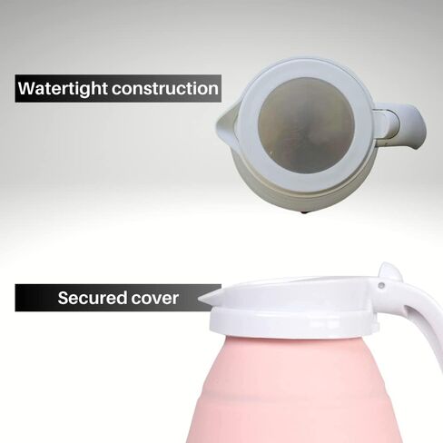 Travel Collapsible Electric Kettle with Collapsible Cup - Portable Foldable Small Electric Kettle with Quick Boiling Water Tech, BPA Free, 110V Voltage, US Plug, 600ML (White & Blue) in Saudi Arabia