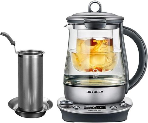 Buydeem K2973 ماكينة تحضير الشاي والمشروبات الصحية الرائدة وغلاية، 8 في 1 طباخ المشروب الرئيسي القابل للبرمجة، 1.5 لتر (0.396 جالون)، فضي in Kuwait