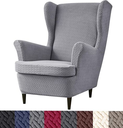 HFCNMY Wingback Chair Slipcover, 2 Piece Stretch Jacquard Wingback Chair Covers Thick Wing Back Chair Covers with Arms Wing Chair Slipcover Wing Back Chair Cover with Elastic Bottom Blue in Kuwait