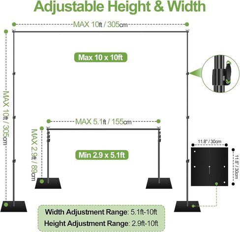 FUDESY Heavy Duty Backdrop Stand, 8.5x10ft Adjustable Photo Background Stand Support System Kit with Steel Base, Pipe and Drape Photography Backdrop Stand Kit for Parties Wedding Birthday in Kuwait