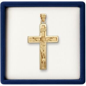CROSS + CROWN 14K Gold Crucifix Necklace for Women & Men, Durable Double-Bonded 14K Yellow Gold Crucifix to Avoid Tarnishing, Authentic Crucifix Pendant for Men & Women, Handcrafted in the USA, XXL in Kuwait