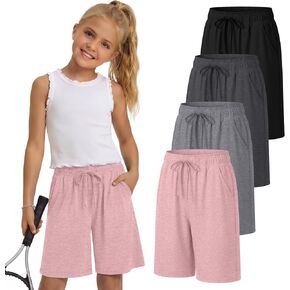4 Pack Girls' Shorts 5-14Y Bermuda Knee Length Basketball Shorts Teen Drawstring Summer Kids Clothes with Pockets in Kuwait