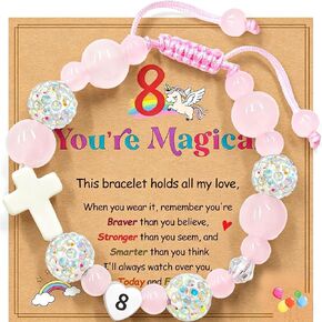 Birthday Cross Bracelet for Girls Ages 1 2 3 4 5 6 7 8 Braided Bracelet with Ceramic Cross & Heart Birthday Number Glass Bead Bracelet in Premium Silver Gift Box Adjustable Jewelry in Kuwait