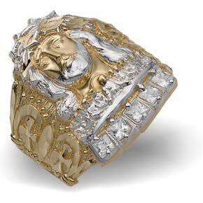 10K Gold Large Men's Jesus Head Last Supper CZ Ring Solid Yellow Gold in Saudi Arabia