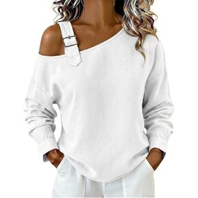 Women's One Shoulder Tops Casual Long Sleeve Going Out Pullover Shirts Loose Fit Spring Summer Fashion Y2K Outfits Clothes in Kuwait