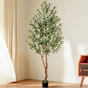 VIVATREES Artificial Olive Tree, 6FT Tall Faux Olive Tree with Pot, Artificial Plants with Natural Wood Trunk and Lifelike Fruits for Home Office Decor in Saudi Arabia