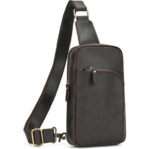 Leather Men Casual Travel Hiking Crossbody Chest Sling Bag Rig One Shoulder Strap Bag in Kuwait