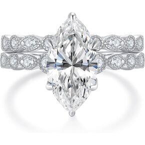 4CT Marquise Cut Moissanite Engagement Ring Set for Women, Vintage Milgrain Design Plated with 14k Gold/White Gold Bridal Ring Set, Anniversary Promise Ring,Size 5-10 in Saudi Arabia