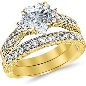 1.77 Carat Classic Channel Set Wedding Set Bridal Band & Diamond Engagement Ring with a 0.74 Carat Heart Cut E Color SI2 Clarity Center Stone in Kuwait