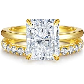 4CT Moissanite Radiant Cut Wedding Ring Set for Women, 3EX D Color VVS1, 14K Gold/White Gold Plated Bridal Engagement Rings, Anniversary Promise Gift with Certificate in Saudi Arabia