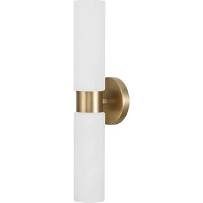 Capital Lighting 651721AD Alyssa Art-Inspired Luxe Faux Alabaster Glass Cylinder Wall Sconce Vanity Bar Light, 2-Light 200 Total Watts, 21" H x 5" W, Aged Brass in Saudi Arabia