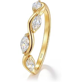 Lab Grown Diamond Wedding Bands for Women D Color VS1 Marquise Eternty Rings 0.44CT 14K Yellow Gold plated Engagement Ring 925 Sterling Silver Size 5-10 in Saudi Arabia