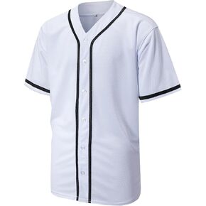 Men's Baseball Jersey Solid Blank Classic Button Down Short Sleeve Casual Sports Shirt in Saudi Arabia