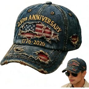 USA 250th Anniversary Distressed Casual Cap, 1776-2026 Anniversary USA hat, Traditional American Tribute Hat Gift Honoring Patriots & Veterans(Blue) in Kuwait