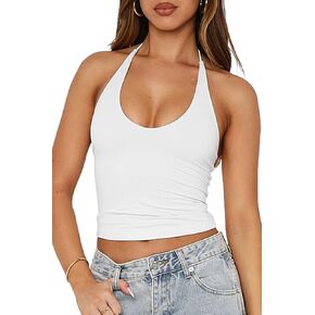 LCNBA Women's Sexy Halter Scoop Neck Crop Tank Tops Tie Back Sleeveless Summer Cami Tops in Saudi Arabia