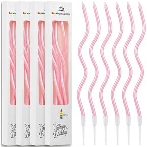 24 Pcs Pink Spiral Long Thin Birthday Candles, Twisted Curved Candle Cake Topper, Birthday Parties, Wedding Decoration in Saudi Arabia