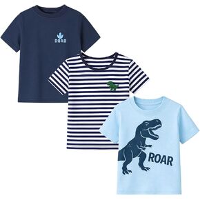 Boys 3 Pack Short Sleeved T-Shirt, Pure Cotton Casual Round Neck T-Shirt, Simple and Fashionable Style, Suitable for 2-7Y in Kuwait