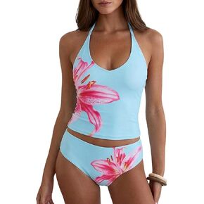 ZAFUL Women's Floral Tankini Swimsuits Halter Neck Tummy Control Polka Dot Tankini Set Two Piece Bathing Suit in Kuwait