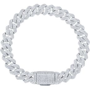 Moissanite Cuban Link Bracelet for Men, 925 Silver Miami Cuban Bracelets for Women, Mens Iced Out Hand Chain with 18K White Gold Plated, 6mm-15mm Bling Hip Hop Luxury Rapper Jewelry in Saudi Arabia