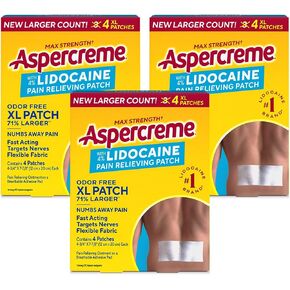 Aspercreme Lidocaine Pain Relief Patch XL for Back, Neck & Shoulder Pain, Topical Patches with Max-Strength 4% Lidocaine & Flexible Fabric Numbs Away Pain, 4 Ct., 3 Pack in Kuwait