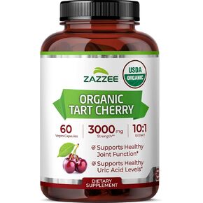 Zazzee USDA Organic Tart Cherry 10:1 Extract, 60 Vegan Capsules, 2 Month Supply, Montmorency Cherry, Daily Wellness Antioxidant Support, Organic Herbal Supplement, All-Natural, Non-GMO, Made in USA in Kuwait