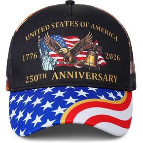 250th Anniversary USA Hat, Patriotic 1776-2026 American Anniversary Historical Events Printed Adjustable Baseball Cap in Kuwait