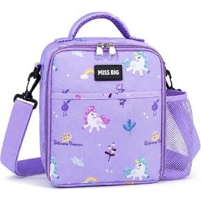 MISS BIG Kids Lunch Bag for Girls, Purple Unicorn Insulated Lunch Bag for Kids with Adjustable Shoulder Strap, Water Bottle Holder, School Lunch Bag for Daycare, Kindergarten (Rainbow Unicorn, 5L) in Kuwait